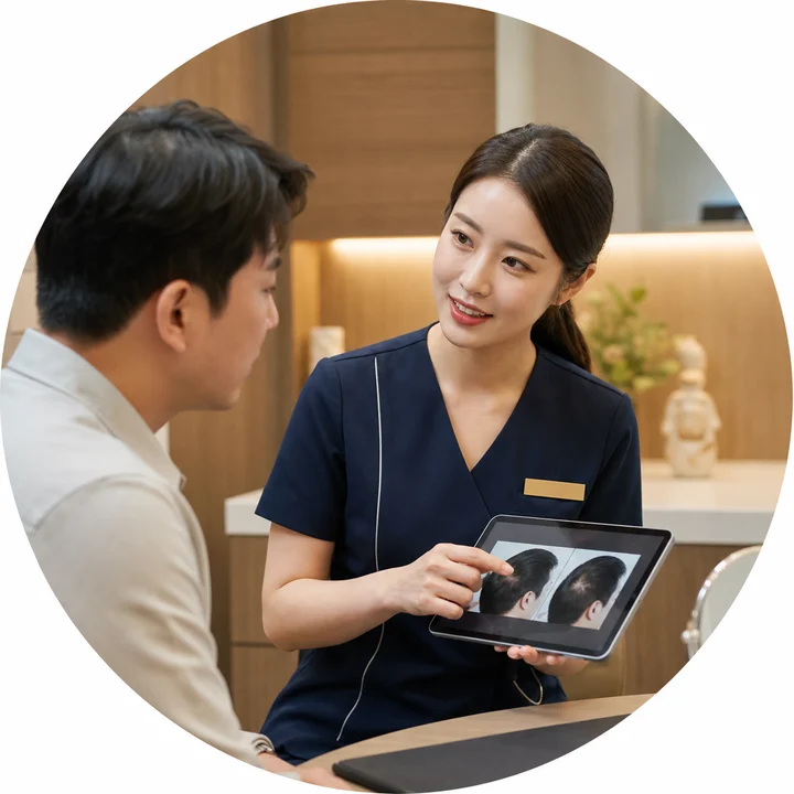 상담사가 환자에게 맞춤 계획을 설명하는 모습